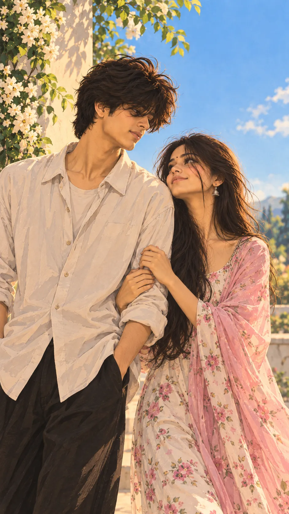 Soft illustrated couple scene