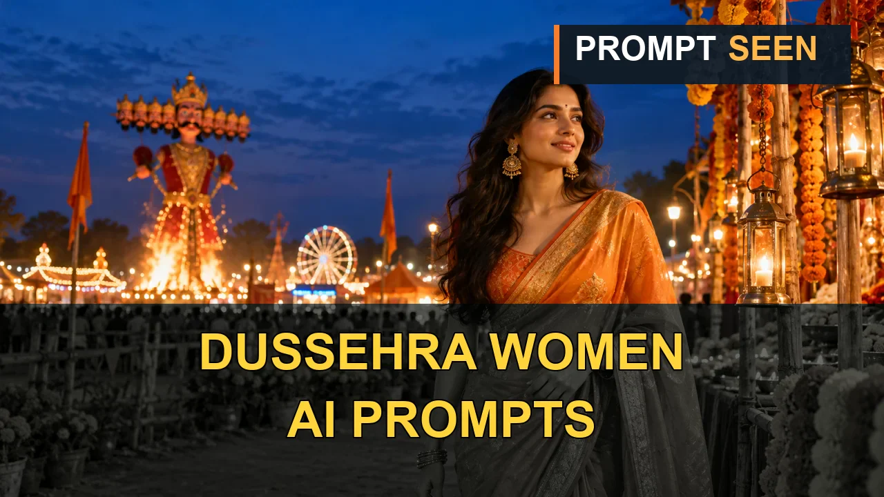 Woman in festive attire at a Dussehra fair