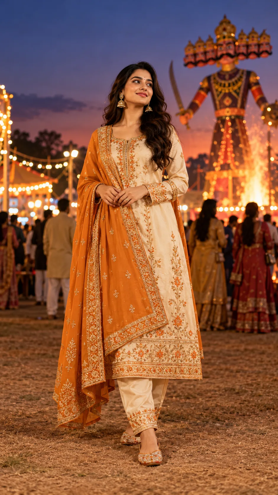 Saffron and ivory festival portrait at twilight