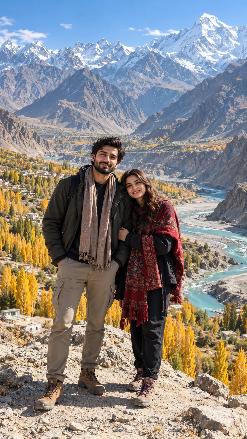 Couple at a mountain viewpoint in Hunza