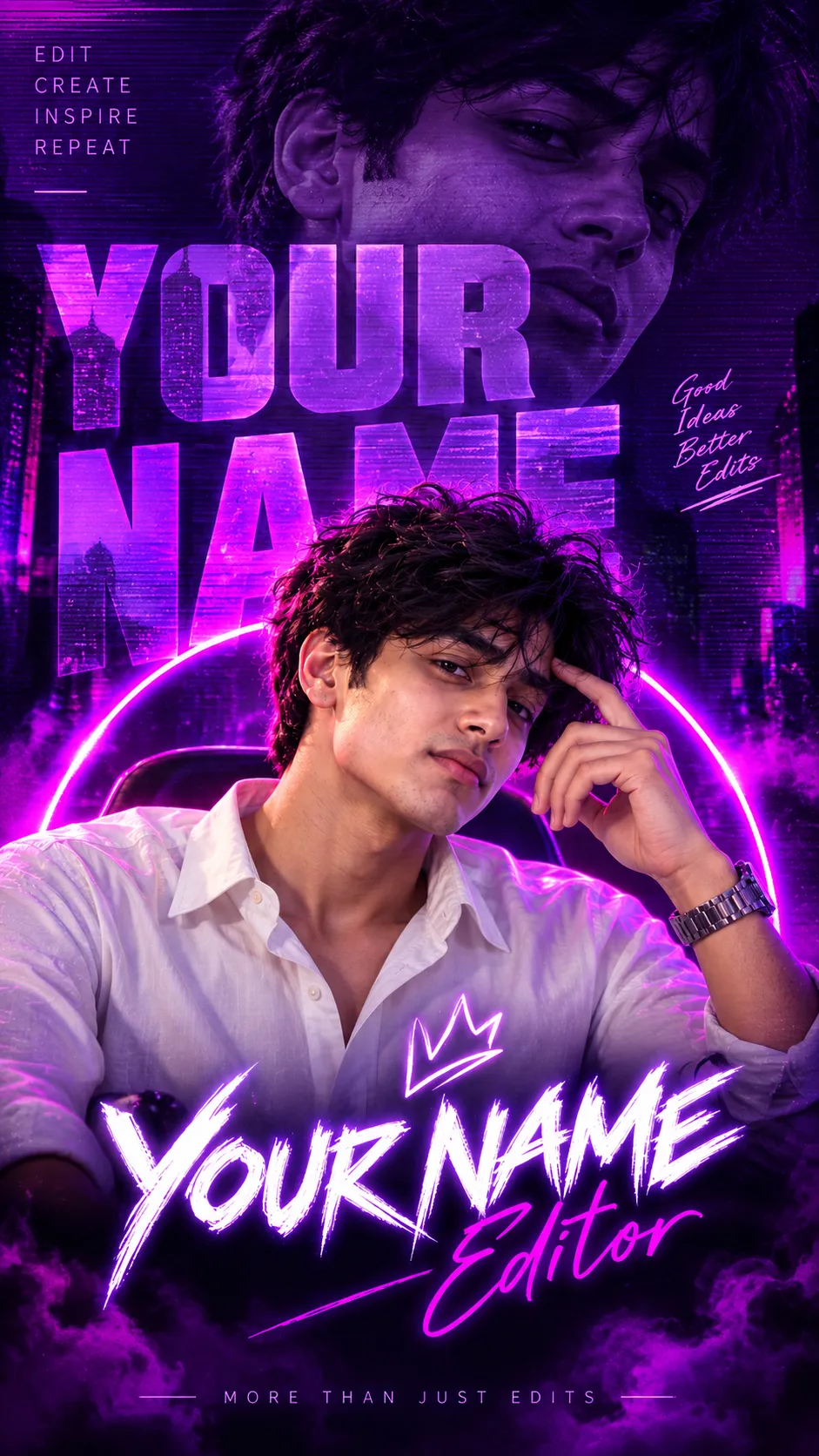 Neon profile portrait with purple lighting